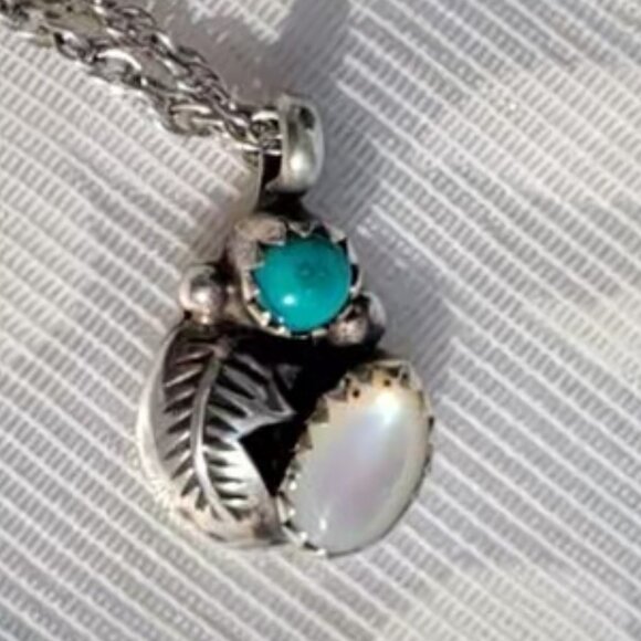 Blue stone With Irredescent Stone Necklace - Picture 1 of 5